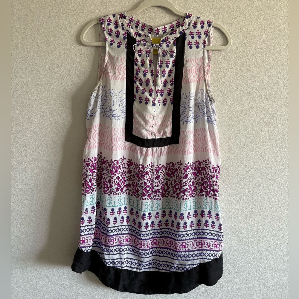 Maeve Anthropologie 100% Silk Istmo Tunic Top Sleeveless Women’s 12 Boho Floral